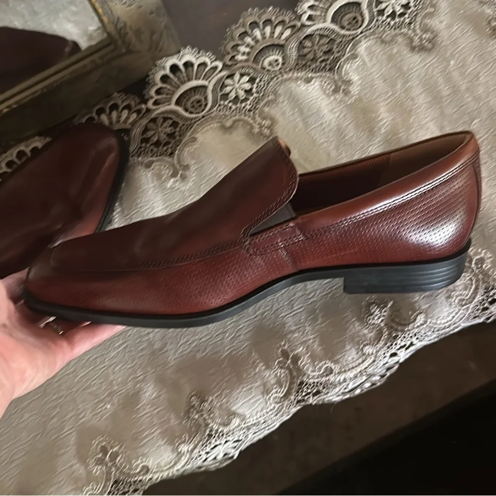 Ecco Brown Leather Slip On Loafers Men Size 10 Casual Dressy Office Business